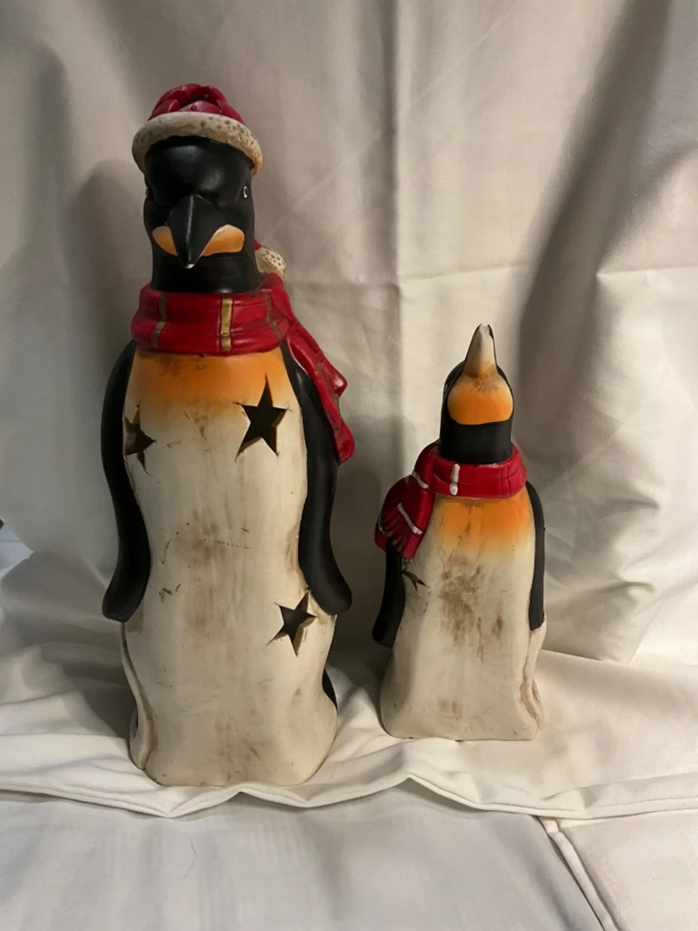 Vintage-Style Ceramic Penguin Holiday Luminary Figurines - Set of 2